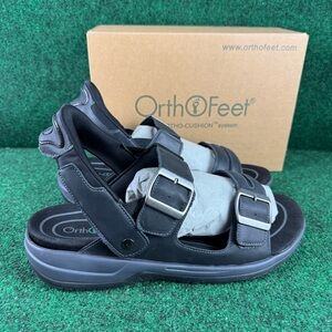 Orthofeet Jupiter Hands-Free Sandals Black Leather Men's Size 14 X-Wide 4E